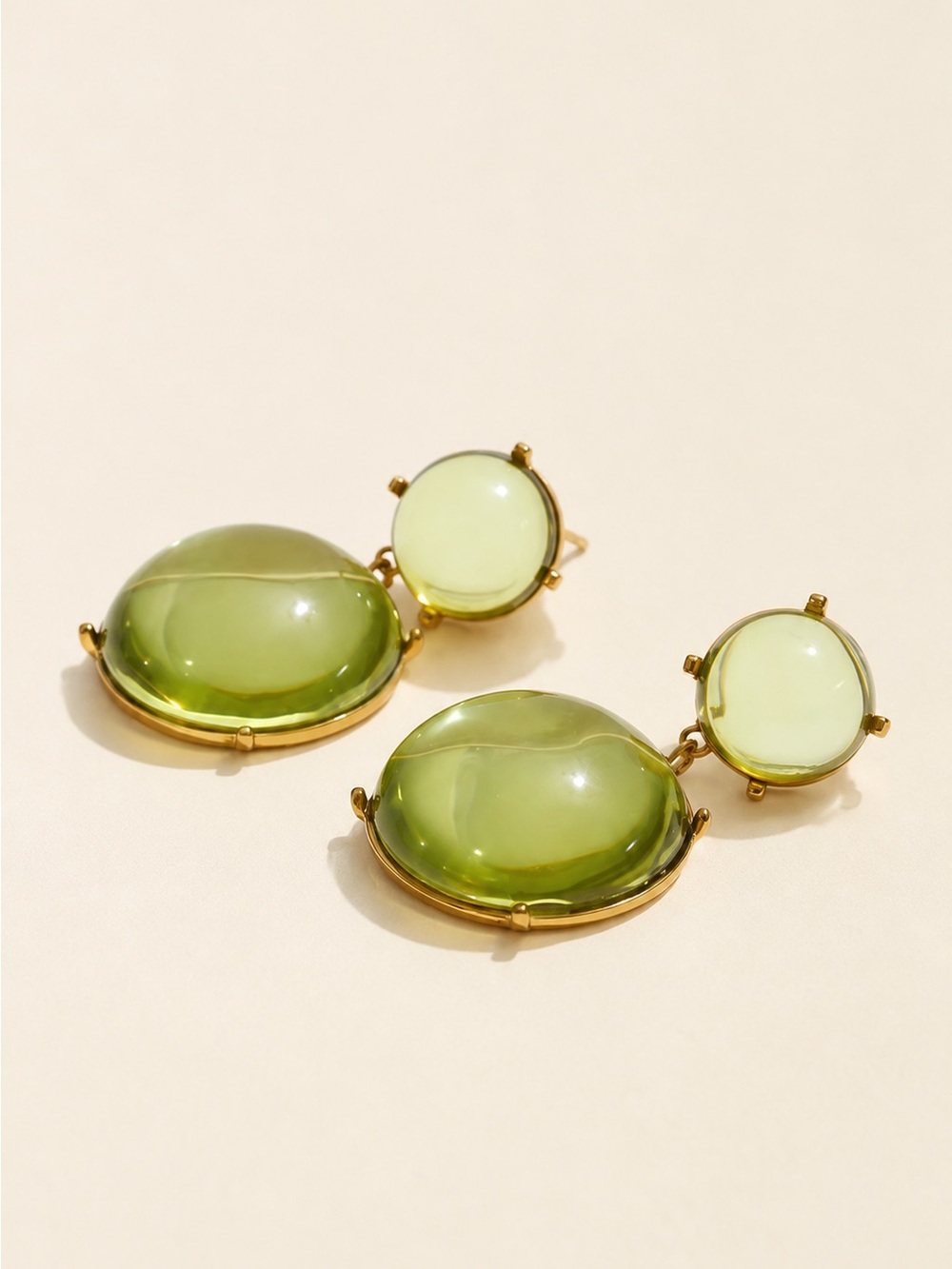 Vintage Olive Green Cabochon Drop Earrings